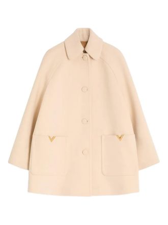 Valentino Garavani V-detail wool peacoat - women - Virgin Wool/Acetate/Silk - 44 - Neutrals