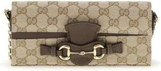 Gucci Horsebit Portemonnee met Ketting - Dames - Accessoires - Beige - Maat: ONE Size Poliester