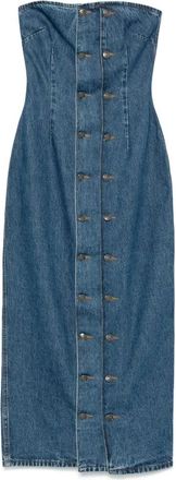 Rotate Blauwe Denim Knoopdetail Strapless Jurk - Dames - Casual kleedjes - Blauw - XS - Denim - Kleedjes