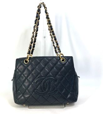 Chanel Black Gold Grained Calfskin Shoulder Bag Tote Bag (Pre-Owned)