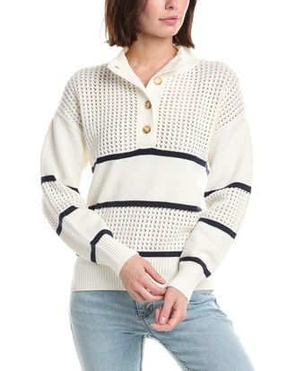T Tahari Half Button Down Mock Neck Sweater