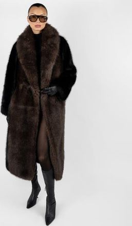 WeWoreWhat Faux Fur Belted Jacket in Black/drk Brown at Nordstrom, Size X-Small