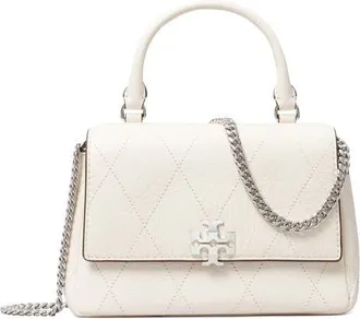 Tory Burch Charlie Quilted Leather Top Handle Bag in Light Cream at Nordstrom