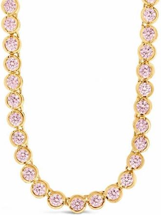 Sterling Forever Helene Bezel Cubic Zirconia Tennis Necklace in Gold/pink at Nordstrom, Size 16
