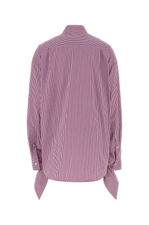 Balenciaga Womens Embroidered Poplin Oversize Shirt Plum - White Exterior: Cotton Camicie