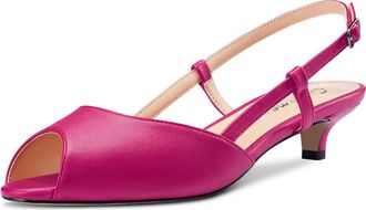 Castamere Women Low Kitten Heel Peep Open Toe Slip-on Slingback Sandals Casual Dress 3 CM Heels Magenta 7.5 UK