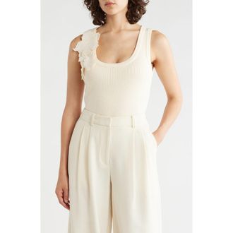 T Tahari Floral Appliqu&eacute; Sweater Tank in Cream at Nordstrom Rack, Size X-Small