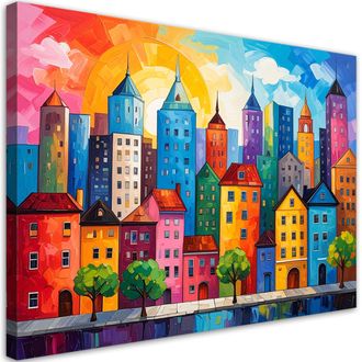 Feeby Cuadro En Lienzo, Casas De Colores Edificios, 100x70