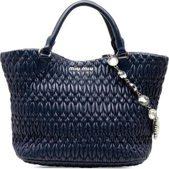 Miu Miu Borsa a tracolla in nappa matelass&eacute; con cristalli 2010-2025 - Blu