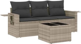 vidaXL Set De Sof&aacute;s De Jard&iacute;n 4 Pzas Y Cojines Rat&aacute;n Sint&eacute;tico Gris Vidaxl