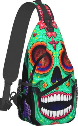 Generic Casual Crossbody Shoulder Bag Day Of The Dead Vintage Mexican Flower Sugar Skulls Sling Backpack Lightweight Shoulder Bags for Cycling Outdoor Running
