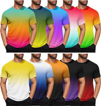 Generic Mens 3/5/10 Pack Cradient Colour Tee Multipack Crew Neck Ombre T-Shirt Gift for Him Short Sleeve Top - Everyday/Summer Colours - XS to 5XL