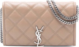 Saint Laurent Womens Pre-owned Quilted Diamond Lambskin Becky Wallet On Chain - Tan Leather - One Size
