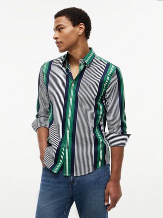 Tommy Hilfiger Mens Regular Fit Retro Stripe All-Day Shirt - Green - XXL