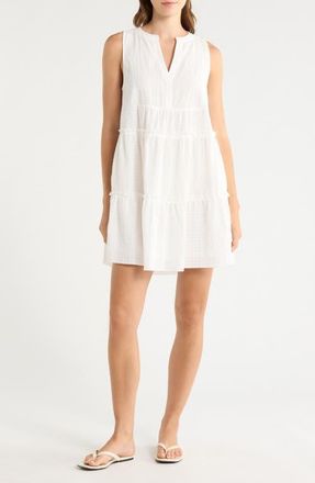 Elan Tiered Cotton Seersucker Cover-Up Sundress in White at Nordstrom, Size X-Small