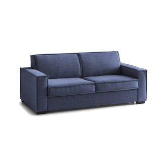 Talamo Italia Sof&aacute; Fijo Alba, Sof&aacute; De 3 Plazas, 100% Made In Italy, Sof&aacute; De Sal&oacute;n En Tela, Con Reposabrazos Delgados, Cm 200x95h90, Azul, Con Embalaje Reforzado - T