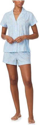 Lauren Ralph Lauren Knit Short Sleeve Notch Collar Boxer Pajama Set Womens Pajama Sets Blue Paisley : LG (US 12-14), Cotton