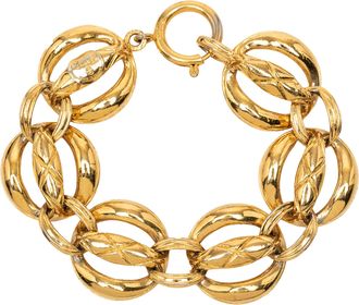 Chanel Pre-owned Womens Gold Plated Quilted Chain Link Bracelet - Beige Metal - One Size