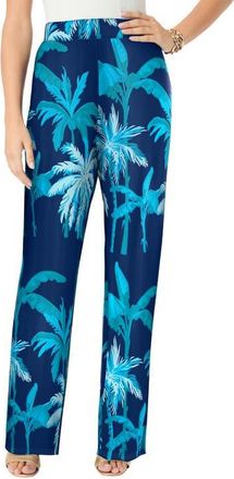Roaman's Ultra Drape Pull On Pant in Evening Blue Riviera Palms at Nordstrom, Size 6X