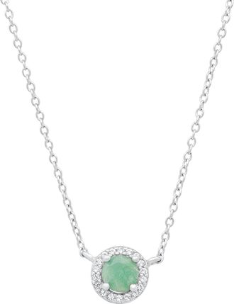 MAX + STONE 925 Sterling Silver Round Gemstone and White Topaz Necklace with 16 inch Chain