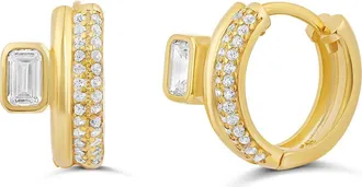 SHYMI 14k Gold Plate Emerald Cut & Pav Huggie Hoop Earrings at Nordstrom