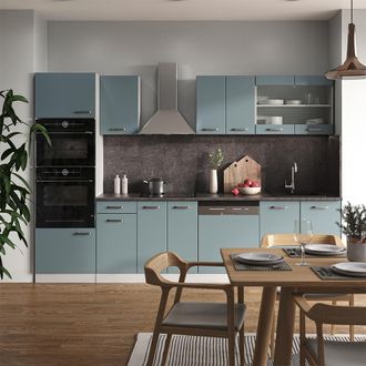 Vicco Mueble De Cocina R-line, Gris Azulado, 300 Cm Con Armario Alto, Sin Encimera