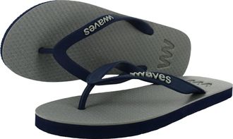 Waves Mens Eco Friendly 100% Natural Rubber Flip Flops (11 UK, Grey with Navy Soles)