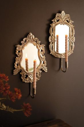 Kalalou Set Of Two Rustic Framed Mirrors With Taper Candle Holders