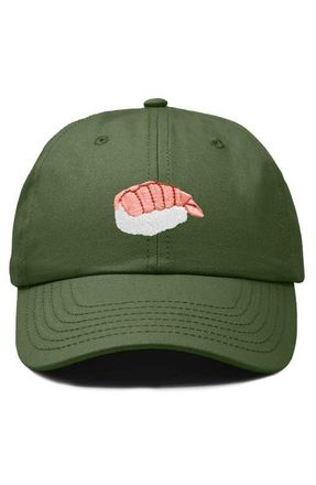 Dalix Shrimp Sushi Embroidered Dad Cap in Olive at Nordstrom