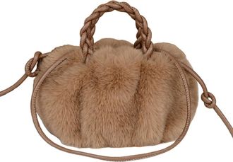 Generic Imitation rabbit fur cute woven hand-to-hand crossbody temperament versatile shoulder bag(brown,28 * 23cm)