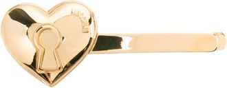 Moschino heart lock-charm hair pin - women - Brass - One Size - Gold