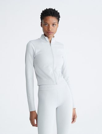 Calvin Klein Womens Performance Seamless Mock Neck Jacket - White - XL