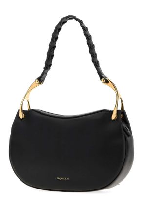 Alexander McQueen Womens Wishbone Blackgold Calf Skin Borse A Mano Bag