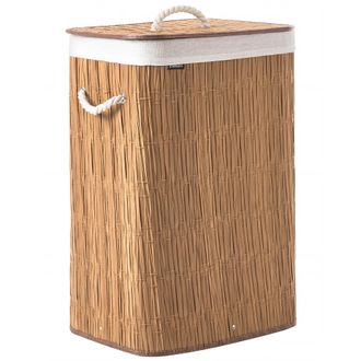 Beliani Cesto Para La Ropa Sucia Plegable Con Tapa Forro Extra&iacute;ble Hecho A Mano Cuarto De Ba&ntilde;o 72l Marr&oacute;n Trancura