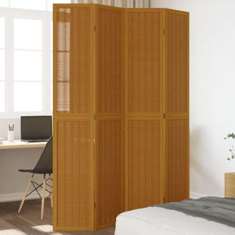 Berkfield Home Room Divider 4 Panels Brown Solid Wood Paulownia
