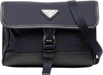 Prada Pre-owned Re-Nylon Saffiano Schoudertas - Dames - Vintage Schoudertas - Blauw - ONE Size - Nylon - Vintage
