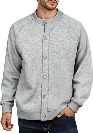 Generic Cardigans for Men UK Solid Color Uniform Cardigans Coat Button Crew-Neck Knitwear Solid Casual Long Sleeve Stand Collar Loose Sports Jacket for Men