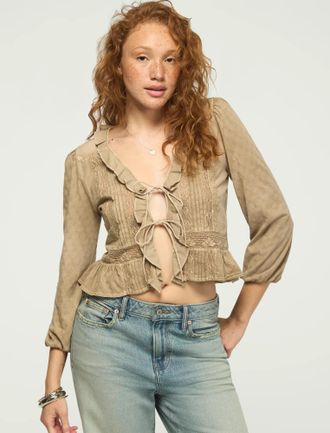 Lucky Brand Womens Ruffle Flyaway Knit Top