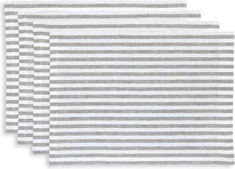 Solino Home Linen Placemats Set of 4, 14 x 19 Inch for Dining Table, Holiday and Everyday Table Decor - Amalfi Stripe in Grey And White at Nordstrom