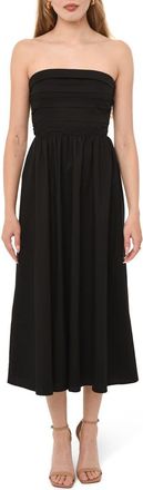 Wayf x Styled by COCO! Sammie Pleat Strapless Stretch Cotton Sundress in Black at Nordstrom, Size X-Small