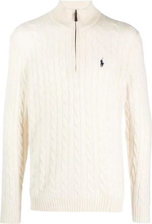 Polo Ralph Lauren Trui met halve rits van kabellook - Heren - Vesten met rits - Beige - S - Wol - Hoodies & sweatvesten