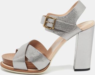 Tod's Tods Silver Leather Ankle Strap Platform Sandals