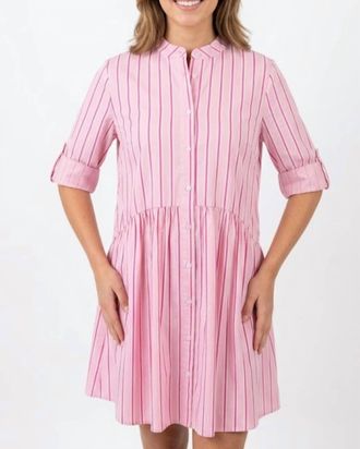 THML Clothing Striped Button Up Dress In Pink