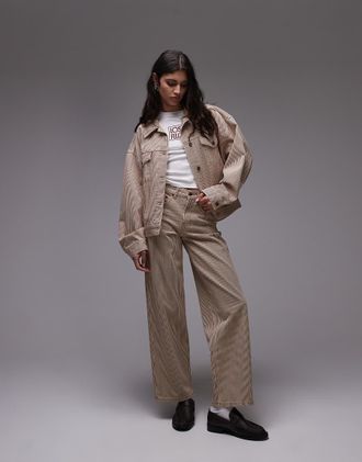 Topshop cinch low rise relaxed jeans in tan stripe-Brown
