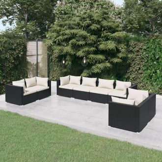 vidaXL 8 Pcs Garden Lounge Set Con Vime Pe Negro