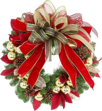 Creative Displays Inc. Handcrafted 26In Holiday Wreath Arranged With Bows, Ornaments & Pinecones