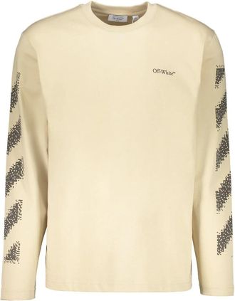 Off-white T-shirt met lange mouwen en grafische details - Heren - Longsleeves - Beige - L - Katoen - Tops