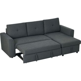 HOMCOM Homcom - 3 Seater Sofa Bed, Convertible Pull Out Sofa with Storage, Dark Grey