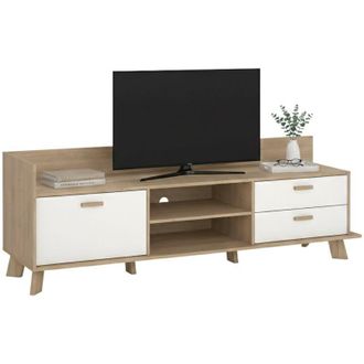 Dmora Mobile porta tv Eloise, Credenza da soggiorno, Armadio basso per tv, Base parete attrezzata, 182x51 h62 cm, Rovere e Bianco - Dmora