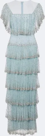 Costarellos Crystal-embellished tiered mesh gown